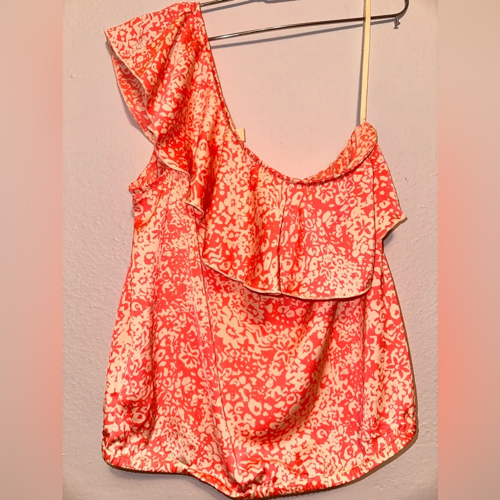 American Eagle Pink White Geometric One Shoulder Blouse Size m